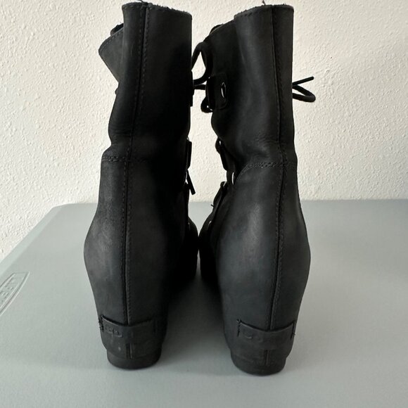 Sorel Joan Of Arctic Suede Wedge Lace Up Mid Calf Boots Size 8 Black Winter - Picture 7 of 13